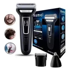 Maquina De Barbear, Cortar Cabelo e Depilador Masculino 3x1 Kemei- 6558 Recarregável