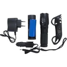 Kit Lanterna Recarregavel T6 + Canivete De Aço Com Trava Semi automático