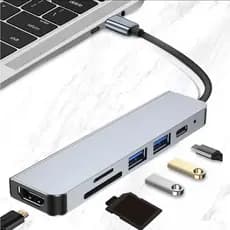 Adaptador Tipo-C 6 in 1 HDTV 4K p/ Apple MacBook Series ChromeBook Hub 2 USB SD TF Tipo-C HDTV