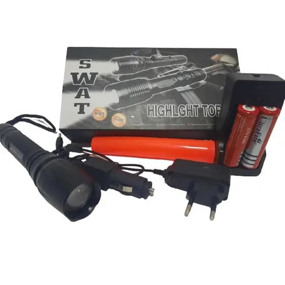 Lanterna Swat de Led  recarregável com sinalizador e 2 baterias
