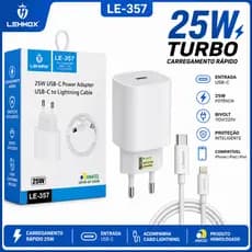 Carregador IPhone Turbo 25W - Lightning / Cabo Lightning e Cabo Tipo-C