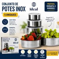 Jogo de Potes Inox com Tampa Vedação Hermética – Conserva Alimentos