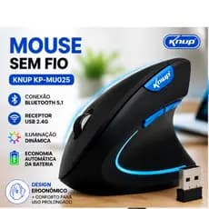 Mouse Vertical Ergonômico Sem Fio Knup KP-MU025 Bluetooth e USB