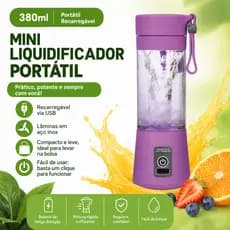 Mini Liquidificador Portátil com 6 Lâminas Afiadas Roxo 380ml
