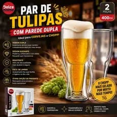 Kit 2 Copos Tulipa Parede Dupla 400ml para Cerveja e Chopp
