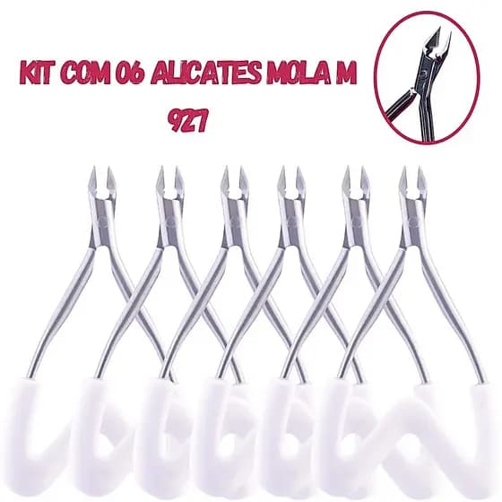 Kit com 06 Alicates de Cutículas Cabo Médio Mola M 927 Delicate - Kit Manicure