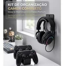 Kit Suporte De Mesa Para 2 Controles Console PS4 PS5 XBOX PC e Suporte Fone gamer Headset parede com e sem furo