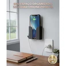 Suporte Para Celular de Parede Com Organizador De Cabo Carregador Suporte Universal de parede smartphone com fita 3M