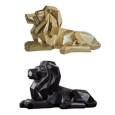 Estátua Leão Deitado Geométrico Luxo 35cm em Resina Decoração Moderna Premium