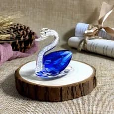 Estátua Cisne de Cristal Azul 6cm Decoração Luxo Vidro Enfeite Premium