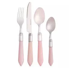 kit jogo de Faqueiro 24 Peças talher Lyor Mother Pearl de Aço Inox Rosa