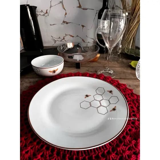 Aparelho de Jantar em Porcelana Mesa Posta Prato 27cm