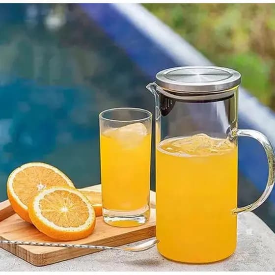 Jarra de Vidro Borossilicato Com Tampa em aço inox 1,3L