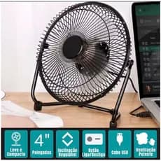 Ventilador de Mesa Mini de 4 Pás USB Potente Portátil e Silencioso