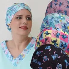 TOUCA CIRÚRGICA FEMININA ENFERMAGEM GORRO COM ELÁSTICO PERSONAGEM STITCH