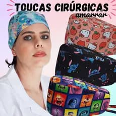 Touca Cirúrgica Bandana Personagem Enfermagem Cozinha Odontologia Amarrar LISAS