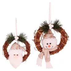 Enfeite de porta natal,Grinalda de Natal Rústica 18cm Pai Natal ou Boneco Neve Enfeite Árvore Porta Enfeite de Pendurar