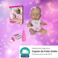 Boneca Negra Meu Beijinho Baby com Acessórios Presente Dia das Crianças, brinquedo menina, infantil 18CM