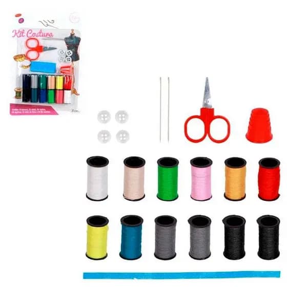 Kit Costura Completo Portátil para Viagem com Linha Agulha Tesoura   para Emergência e Pequenos Reparos com Acessórios