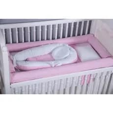 Kit Rolinho 4 peças Protetor De Berço + Ninho Enxoval De Bebê Estampado 100% Algodão Xadrez Rosa