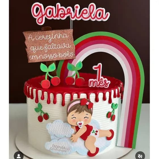 Topo de bolo Cereja - Topo de bolo cerejinha - Topper Cerejinha
