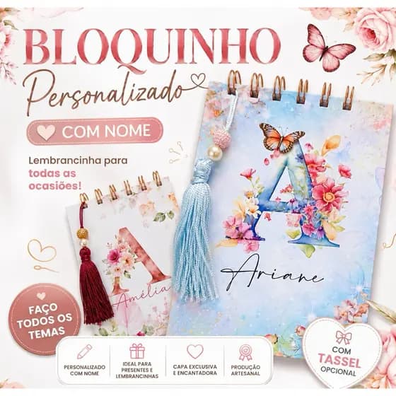 Bloquinho Personalizado com Nome | Lembrancinha Luxo | Caderno Anotações Personalizado
