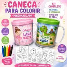 Caneca rosqueável personalizada - Caneca Infantil para Colorir Personalizada + Giz de Cera Festa Aniversário