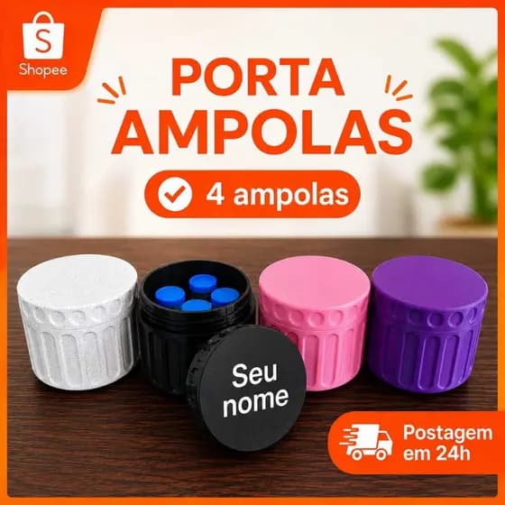 Porta Ampolas Estojo Organizador 3ml - 4 ampolas - Compacto e Resistente à Geladeira