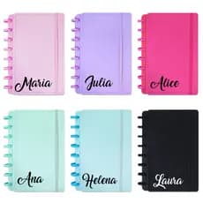 Caderno Tipo Inteligente Capa Dura Personalizado Com Nome - Disco Diário Feminino Planner Tamanhos A5  B5 A4