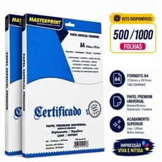 Kit 500 a 1000 Folhas Papel Especial Opaline Diplomata Offset Certificado Branco Premium A4 180g Masterprint