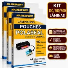 Kit 100 a 300 Polaseal Plástico Plastificação A4 125 Micras 0,05mm Pouch Film Masterprint  À Prova d´Água