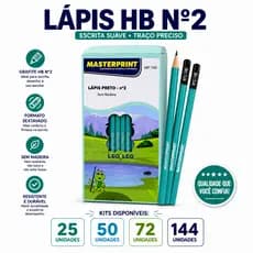 Kit 25 a 144 Lápis HB Nº2 MASTERPRINT Sem Madeira Escolar Profissional Escrever Desenhar