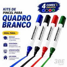Kit 4 a 24 Caneta Pincel Marcador Quadro Branco Recarregável Caixa Alta Qualidade MASTERPRINT Cores