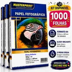 Kit 1000 Folhas Papel Fotográfico A4 Brilhante 180g Premium Glossy Masterprint Inkjet À Prova d´Água