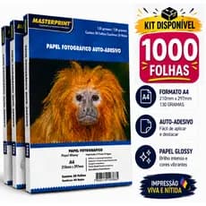 Kit 1000 Folhas Papel Fotográfico Adesivo A4 Brilhante 130g Premium Glossy Masterprint Inkjet À Prova d´Água