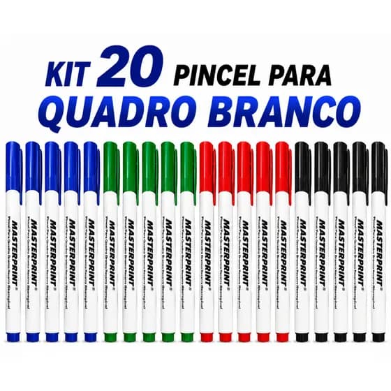 Kit 20 Caneta Pincel Marcador Quadro Branco Recarregável Caneta Alta Qualidade MASTERPRINT Cores