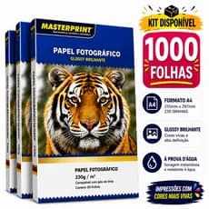 Kit 1000 Folhas Papel Fotográfico A4 Brilhante 230g Premium Glossy Masterprint Inkjet À Prova d´Água
