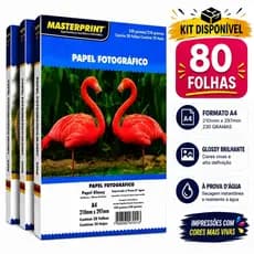 Kit 80 Folhas Papel Fotográfico A4 Brilhante 230g Premium Glossy Masterprint Inkjet À Prova d´Água
