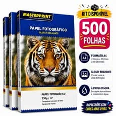 Kit 500 Folhas Papel Fotográfico A4 Brilhante 230g Premium Glossy Masterprint Inkjet À Prova d´Água