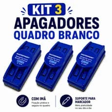 Kit 3 Apagador para Quadro Branco Com Suporte Pincel e Imã Masterprint