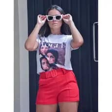 Short feminino malha crepe com cinto fake do P ao GG tendência verão