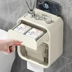 Caixa Porta Papel Higiênico Dispenser Organizador Banheiro Com Suporte Celular e Porta Detergente
