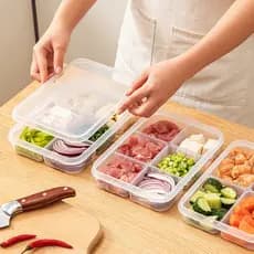 Pote Organizador de Alimentos com 6 Divisórias Porta Legumes, Verduras e Carnes com Tampa Hermética Multiuso Geladeira