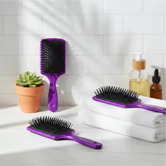 Kit 3 Escovas Raquete Lilás Premium para Desembaraçar Cabelo - Antiestática Maciez e Brilho