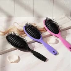 Escova Oval Almofadada Ergonômica Kit 3 Cores (Black/Rosa/Lilás) – Ideal Todos Cabelos