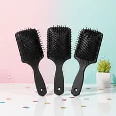 Kit 3 Escovas Raquete Pretas | Desembaraça Sem Quebrar | Cabelos Lisos e Todos os Tipos