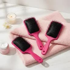 Kit 3 Escovas Raquete Quadrada Almofadada Pink | Desembaraça e Massageia Cabelos!