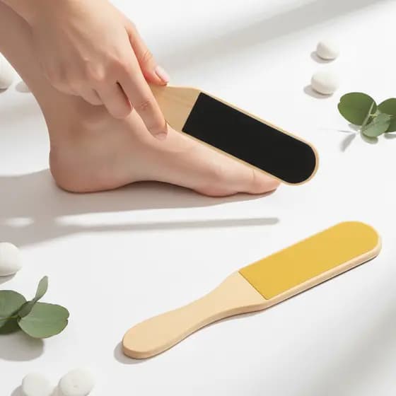 Kit 3 Lixas para Pés Profissional Dupla Face – Removedor de Calos Amarelo e Preto com Cabo de Madeira Ergonômico