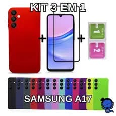 Kit Capinha Capa Case Samsung A17 4G 5G  + Pelicula de Vidro 3D  + Kit Limpeza Case A17  Aveludada  Premium