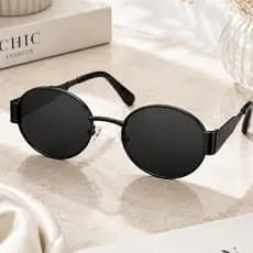 Óculos de Sol Unissex Oval Estilo Designer Metal Preto e Dourado Uv400 Elegante